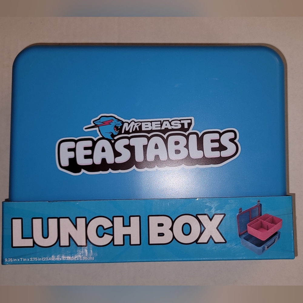Mr Beast Feastables Blue Pink Lunchbox Snap Tight Removable Tray Bento Box Style